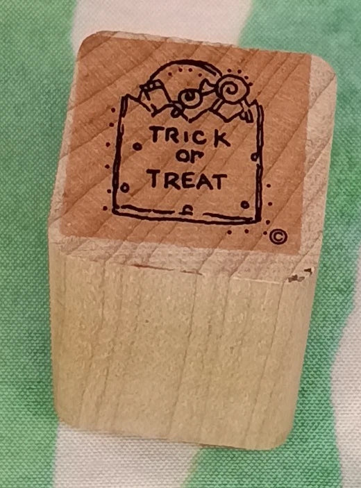 JRL Design Trick Or Treat Bag Rubber Stamp Wood Halloween