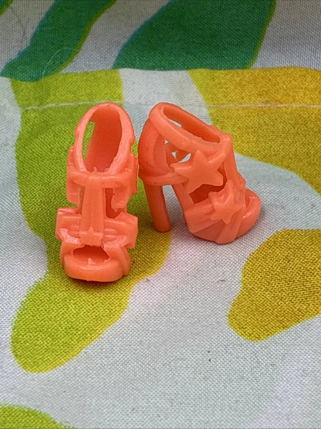 Barbie Doll Shoes Orange Chunky Heel Open Toe Star Design