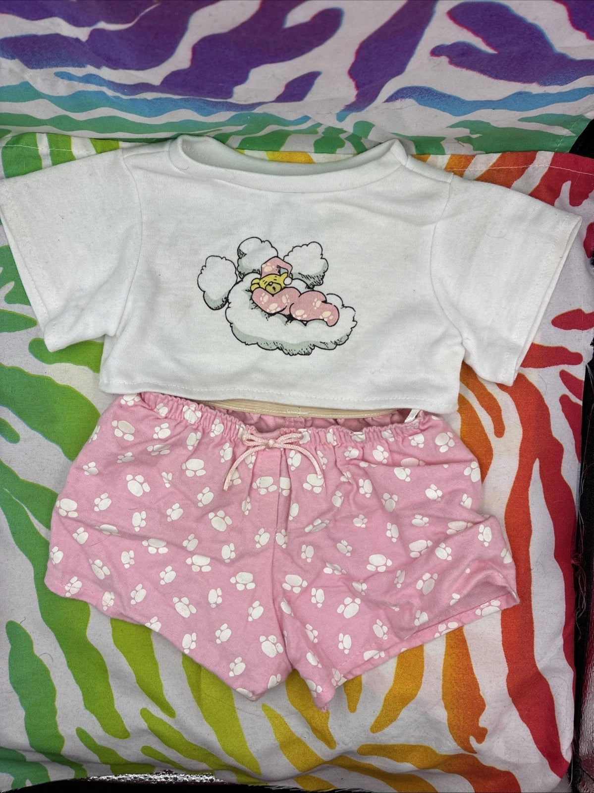 Build A Bear Clothes Glow In The Dark Pink Paw Sleeping Pjs