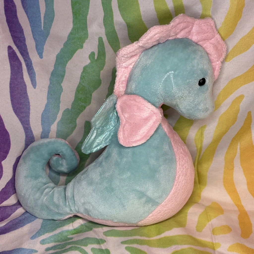 Gund Seahorse 11” Plush Blue Pink Stuffed Animal Sparkly Hearts Coral
