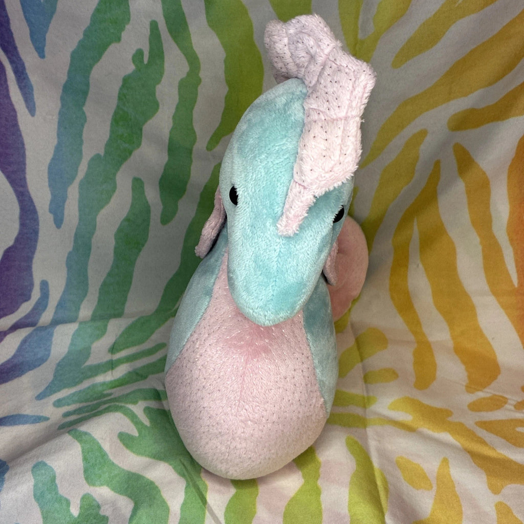 Gund Seahorse 11” Plush Blue Pink Stuffed Animal Sparkly Hearts Coral