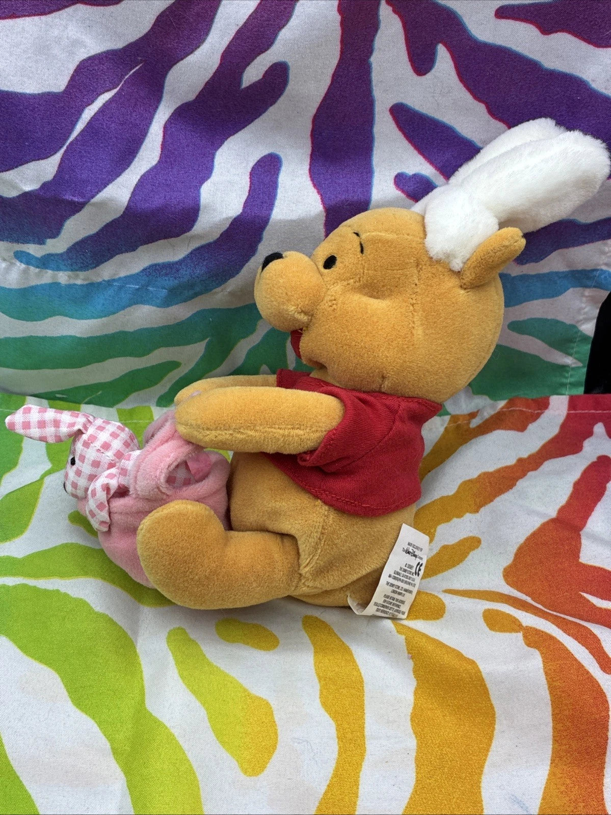 Disney Store Winnie The Pooh 8” Easter Bunny Beanbag Plush W/ Pink Gingham