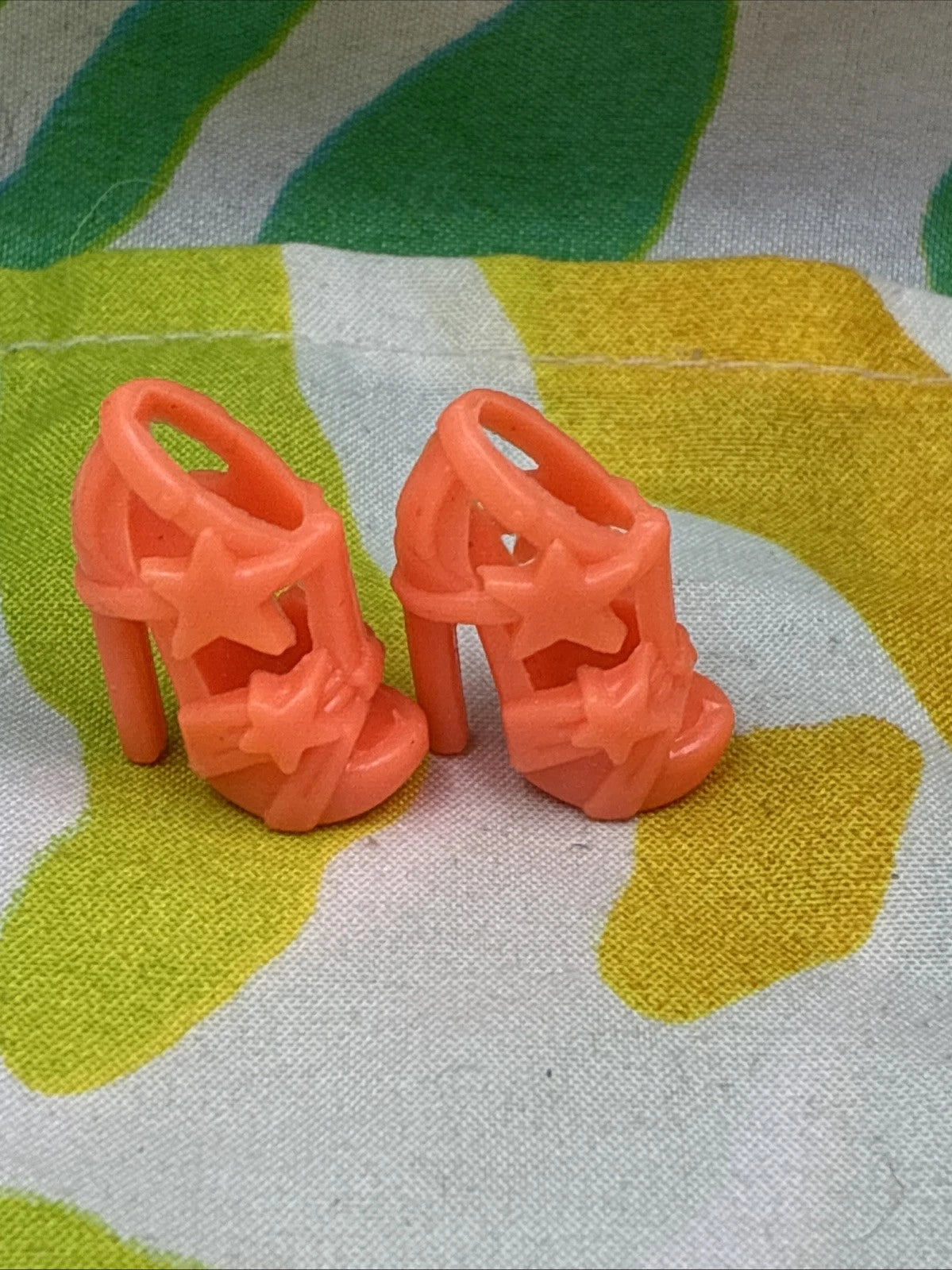 Barbie Doll Shoes Orange Chunky Heel Open Toe Star Design