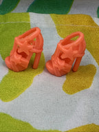 Barbie Doll Shoes Orange Chunky Heel Open Toe Star Design