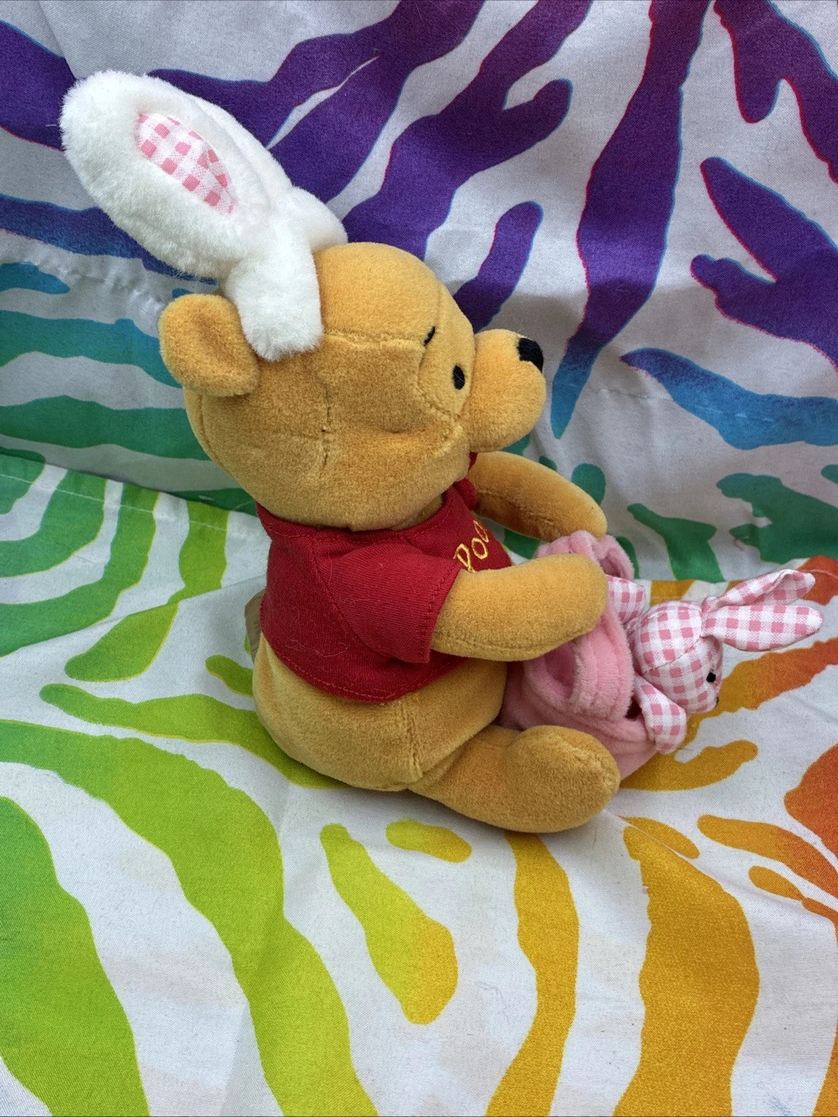 Disney Store Winnie The Pooh 8” Easter Bunny Beanbag Plush W/ Pink Gingham