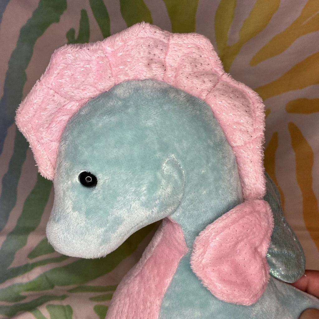 Gund Seahorse 11” Plush Blue Pink Stuffed Animal Sparkly Hearts Coral