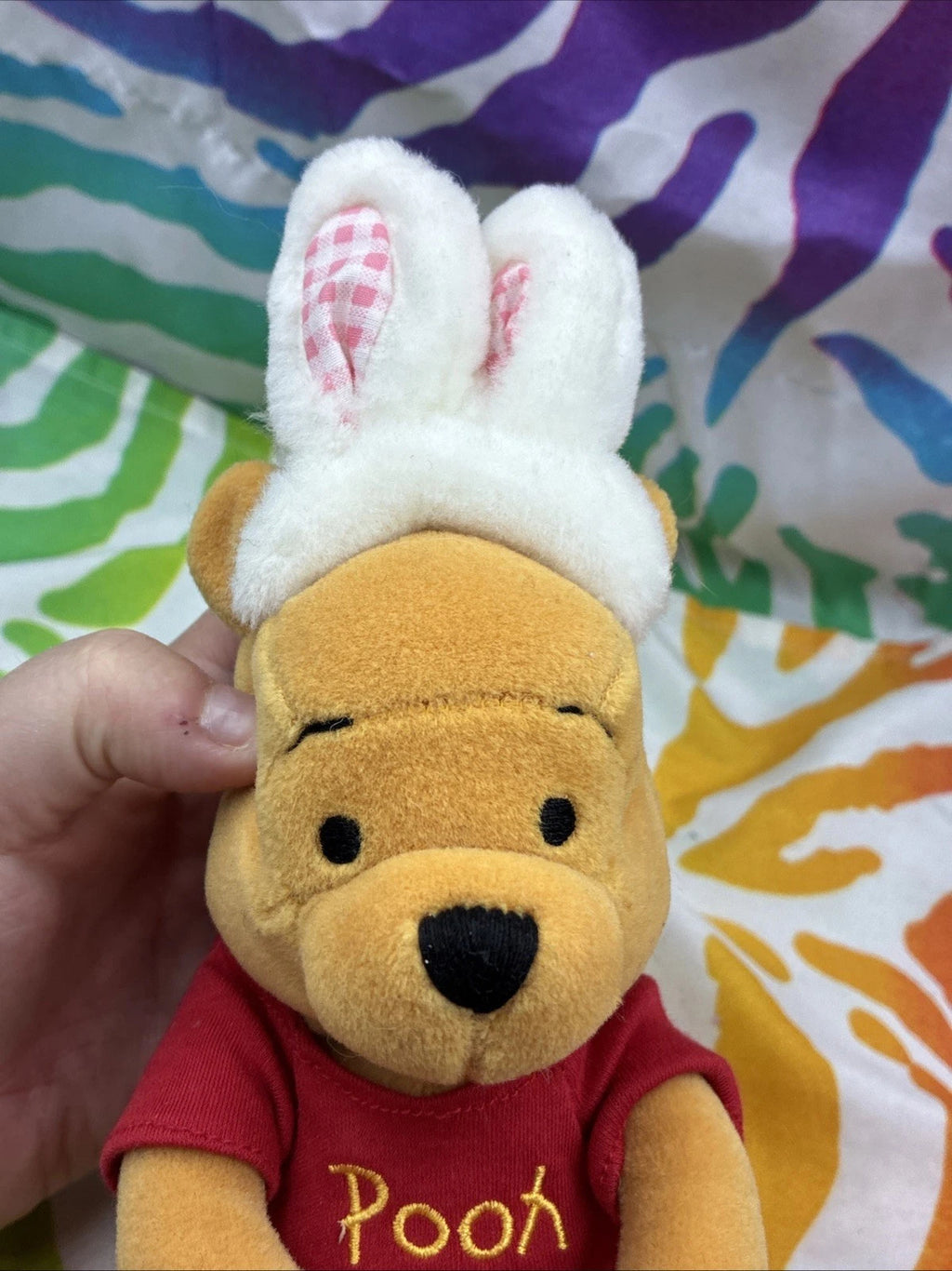 Disney Store Winnie The Pooh 8” Easter Bunny Beanbag Plush W/ Pink Gingham